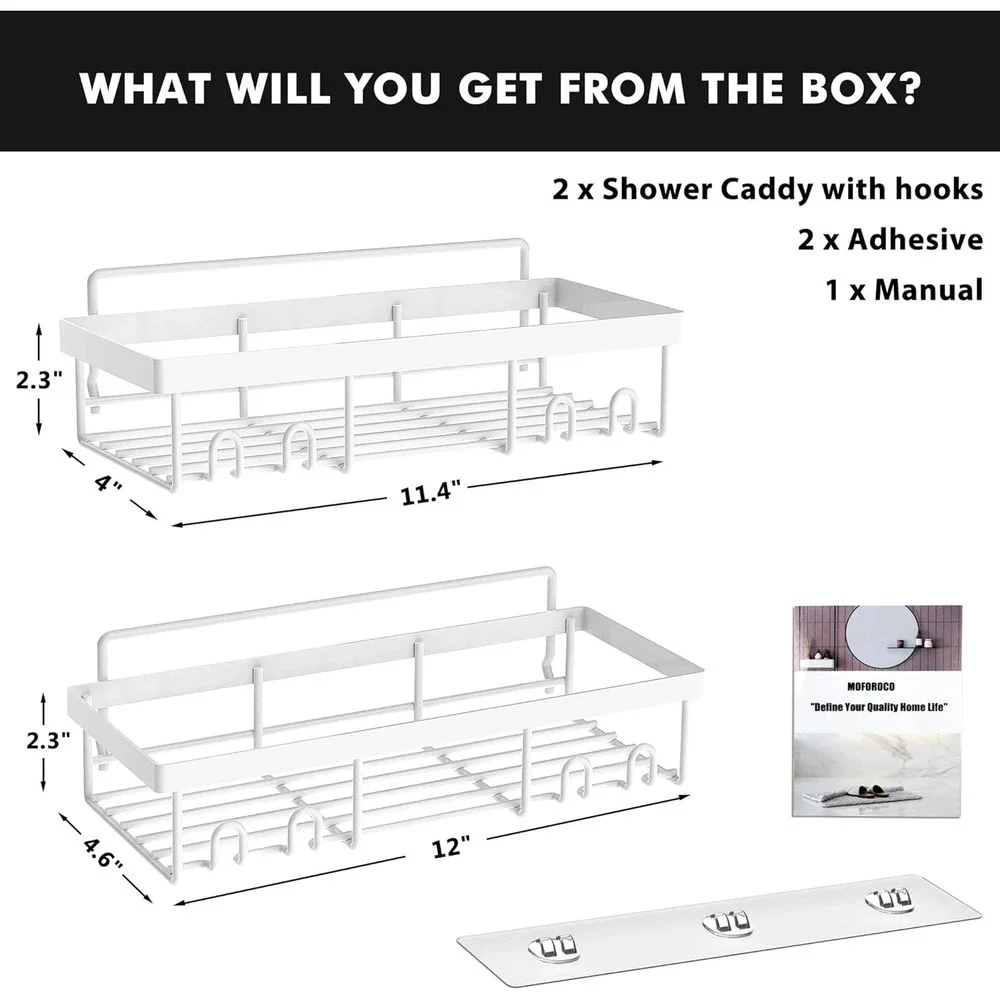 Moforoco Shower Caddy Shelf Organizer Rack, Self Adhesive White Basketsf